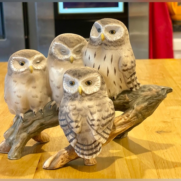 Vintage Owls Figurine Fred Aman Limited Edition 4 Sleepy Owls Branch Enesco - Picture 3 of 14